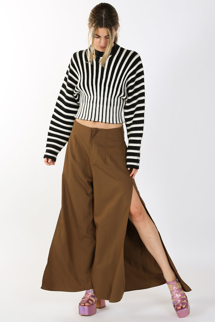 High-Waisted Side Slit Wide Maxi Pants