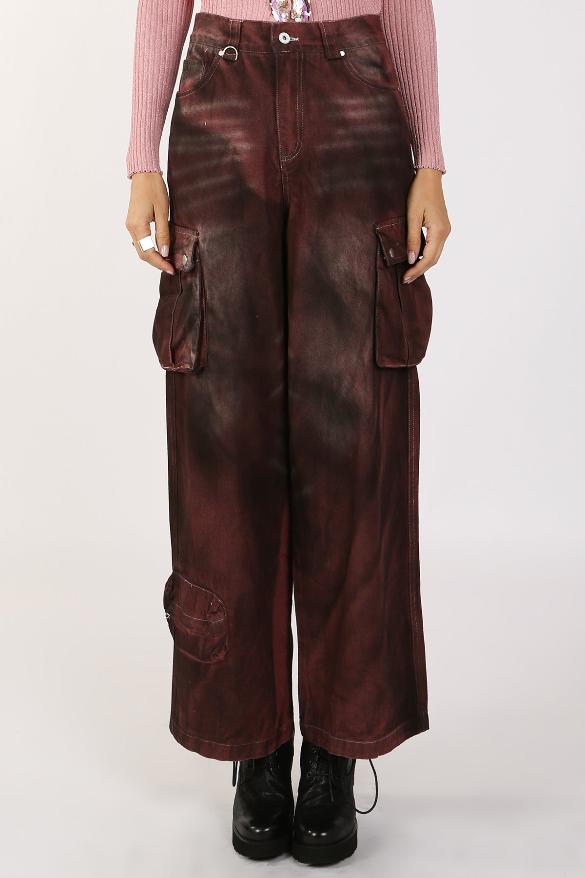 Lucia High Waist Faded Cargo Denim Pants - Shop Beulah Style