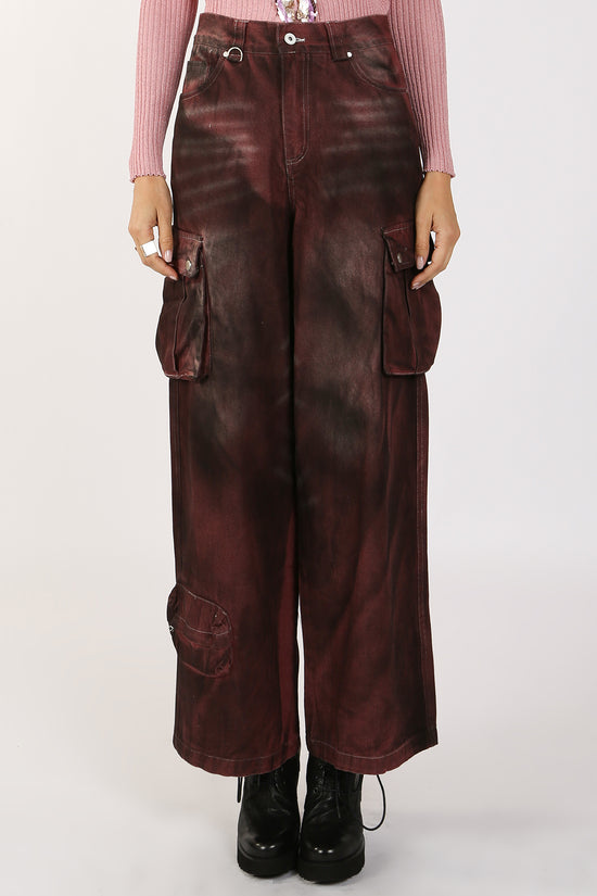 Lucia High Waist Faded Cargo Denim Pants - Shop Beulah Style