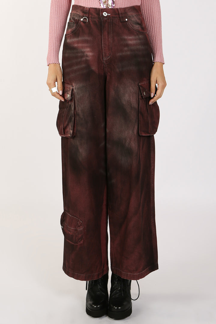 Lucia High Waist Faded Cargo Denim Pants