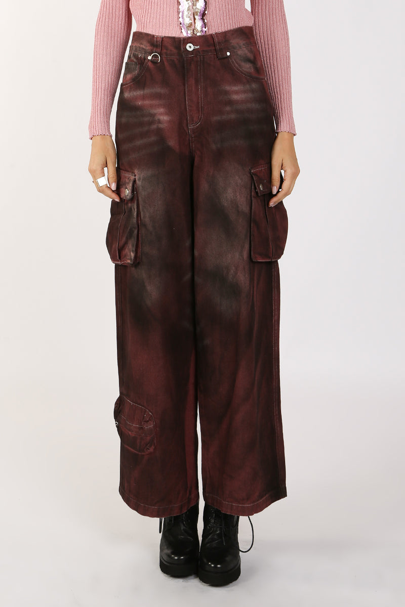 Anna High Waist Faded Cargo Denim Pants - Shop Beulah Style