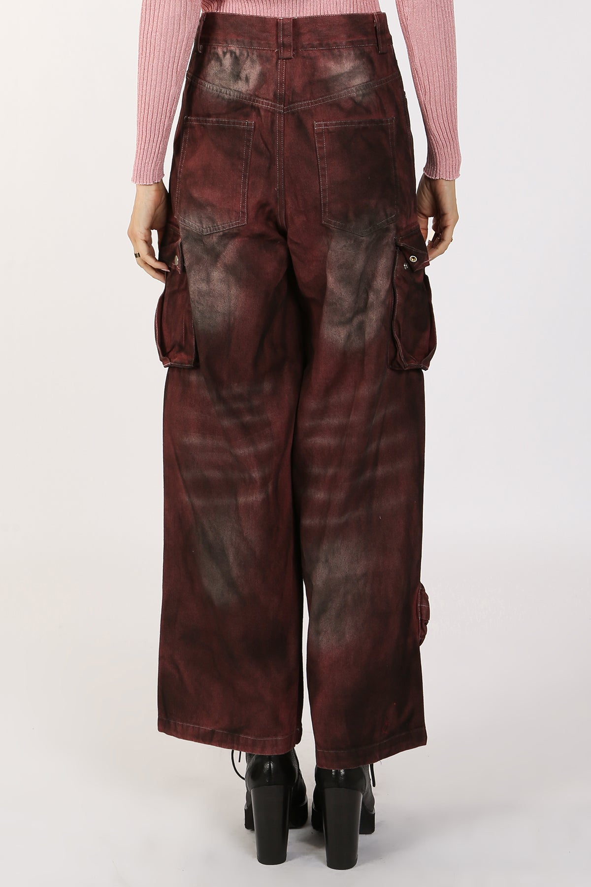 Lucia High Waist Faded Cargo Denim Pants - Shop Beulah Style
