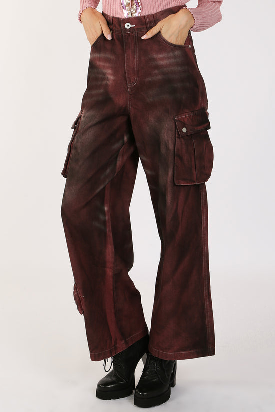 Lucia High Waist Faded Cargo Denim Pants - Shop Beulah Style