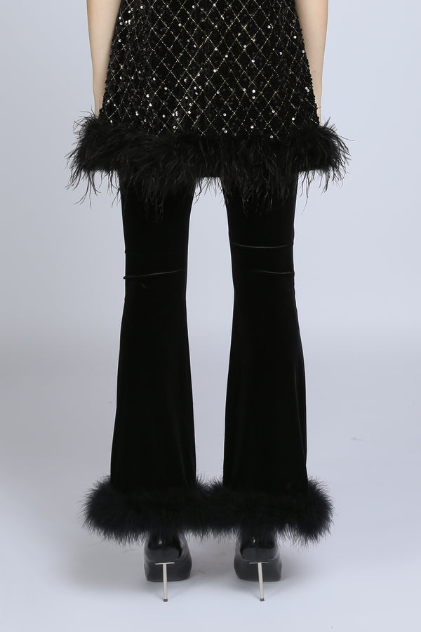 Abigail Hem Fur Detail Velvet Boot Cut Pants - Shop Beulah Style