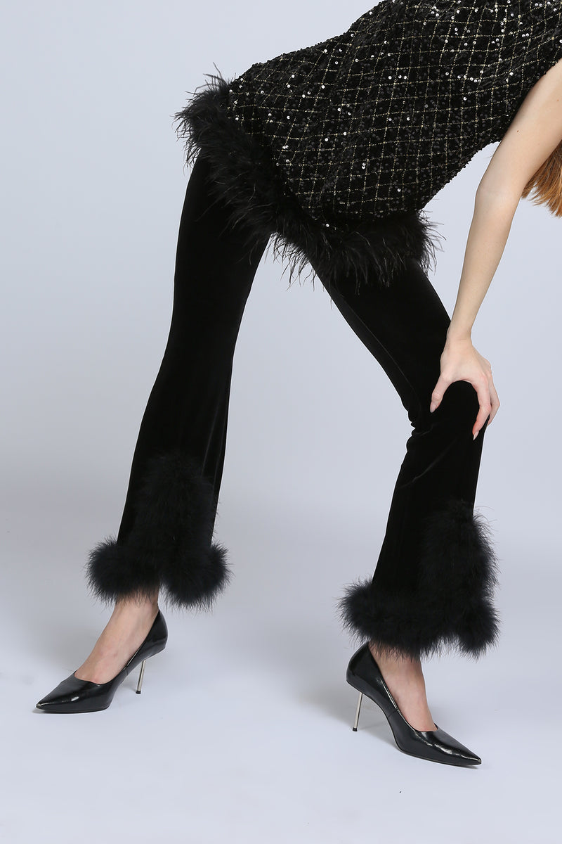 Abigail Hem Fur Detail Velvet Boot Cut Pants - Shop Beulah Style