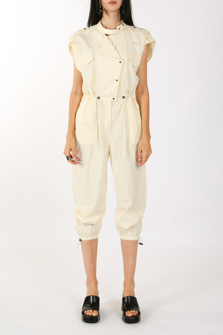 Double Breasted Waist Drawstring Flight Jumpsuit - Shop Beulah Style