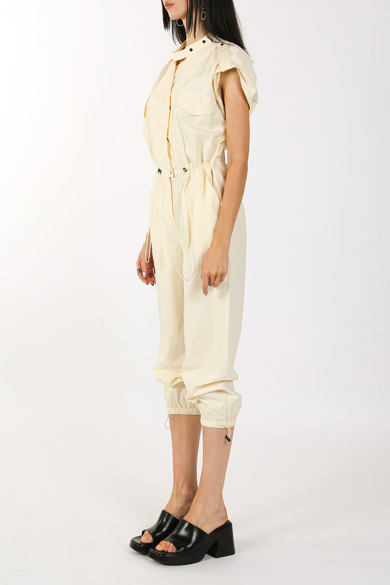 Double Breasted Waist Drawstring Flight Jumpsuit - Shop Beulah Style