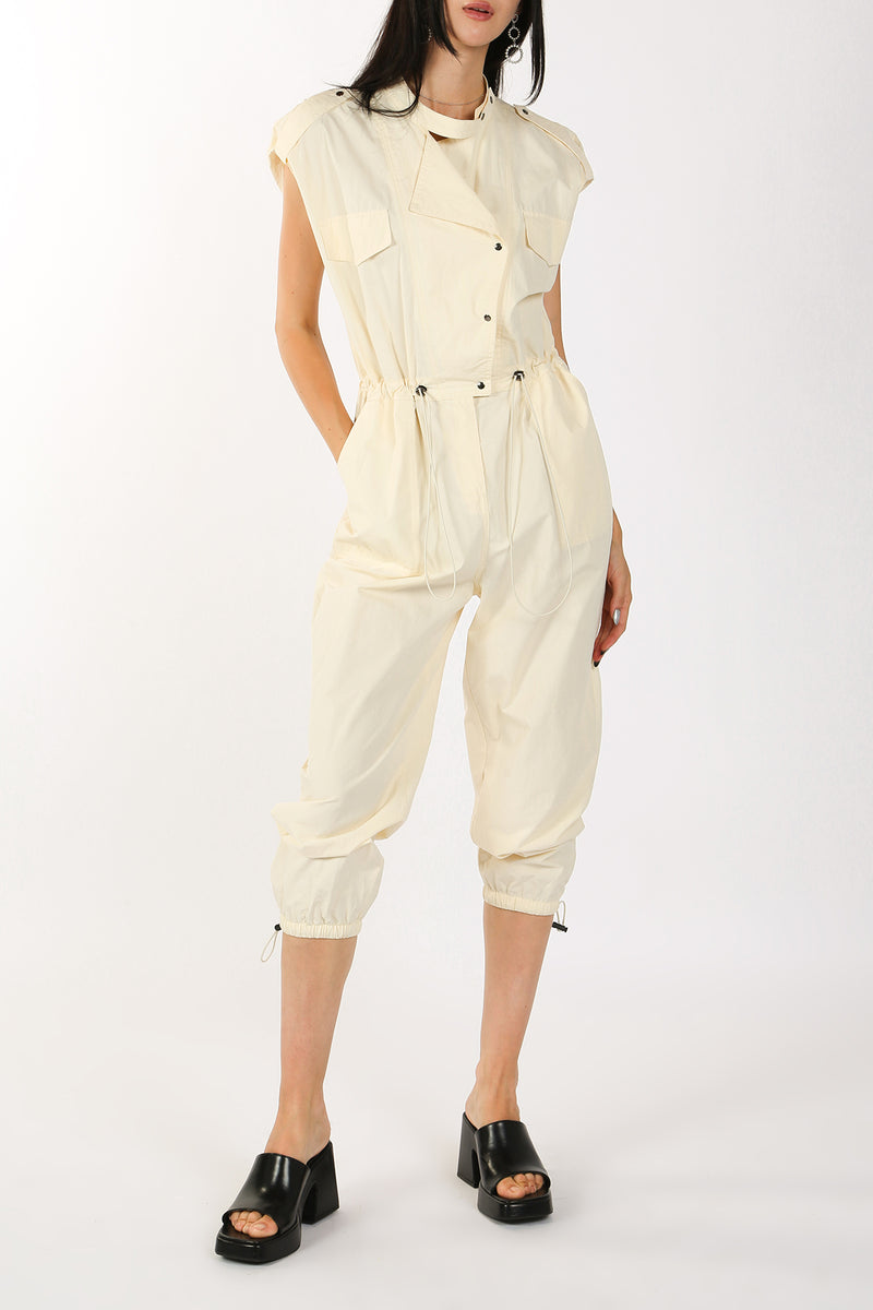 Double Breasted Waist Drawstring Flight Jumpsuit - Shop Beulah Style