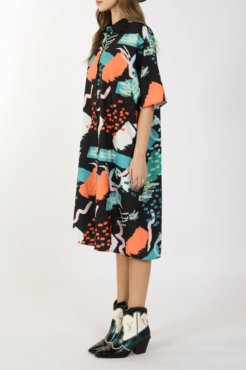 Mikaela Multi Print Button Down Midi Dress - Shop Beulah Style