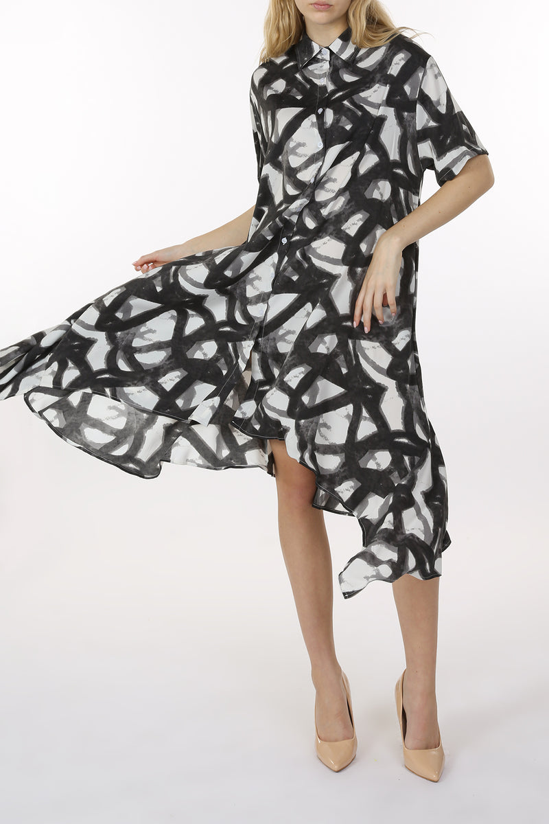 Danielle Geometric Curve Button Down Midi Dress - Shop Beulah Style