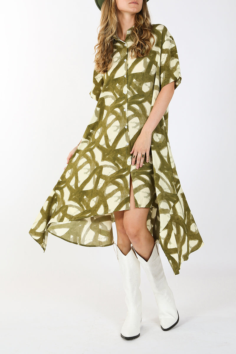 Danielle Geometric Curve Button Down Midi Dress - Shop Beulah Style