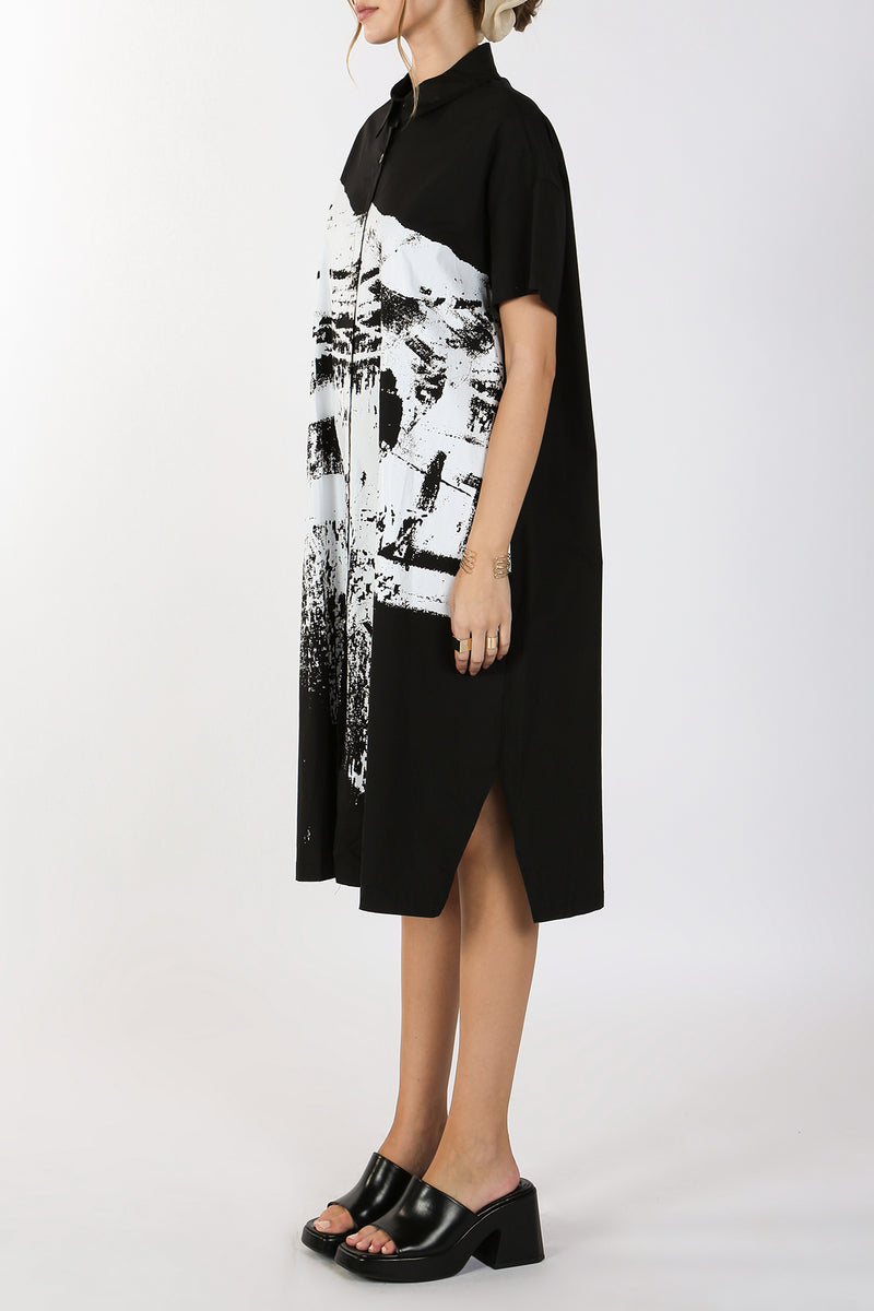 Alice Abstract Brush Stroke Printed Midi Shirt Dress