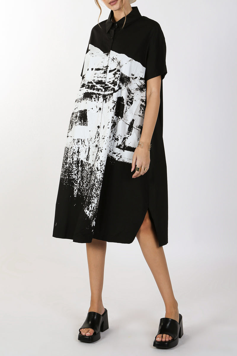 Alice Abstract Brush Stroke Printed Midi Shirt Dress