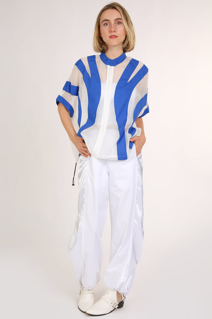Nicole Contrast Color Sheer Fabric Zip-Up Top - Shop Beulah Style