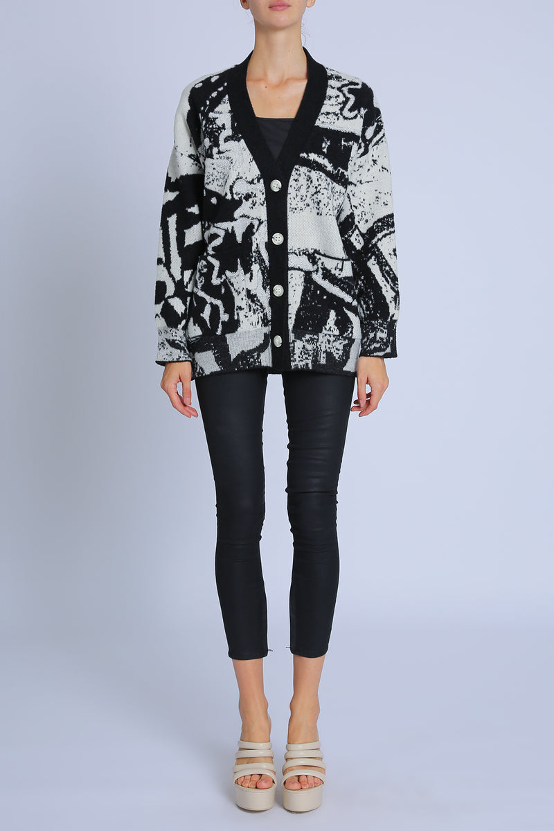 Joy Abstract Printed V-Neck Knit Cardigan - Shop Beulah Style