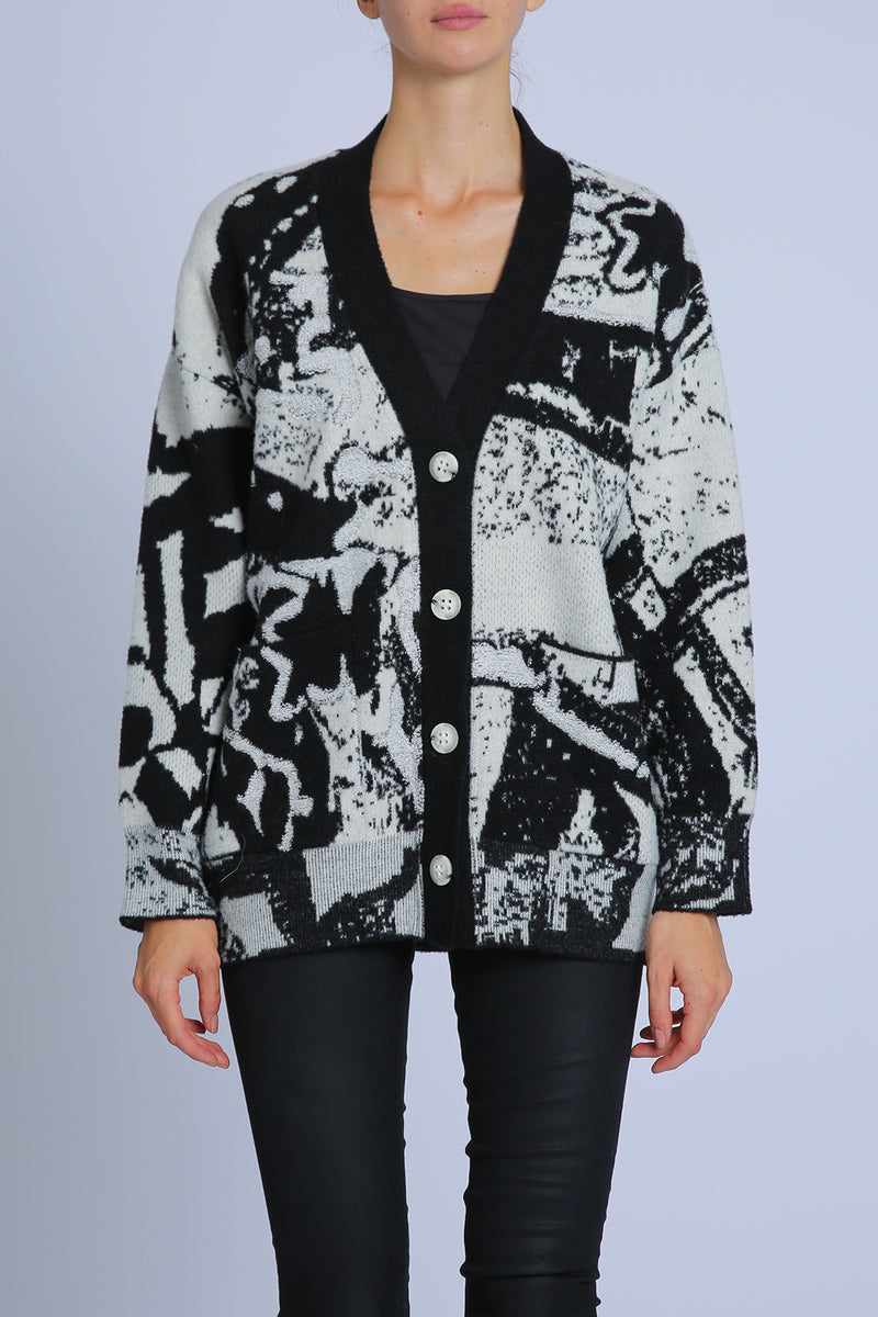 Joy Abstract Printed V-Neck Knit Cardigan - Shop Beulah Style