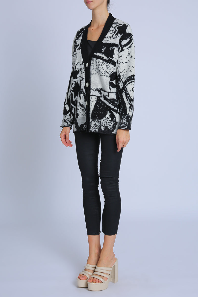 Joy Abstract Printed V-Neck Knit Cardigan - Shop Beulah Style