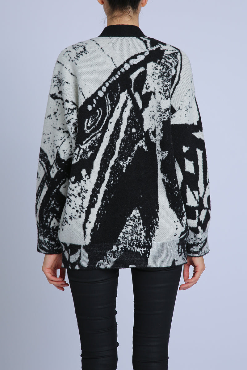 Joy Abstract Printed V-Neck Knit Cardigan - Shop Beulah Style