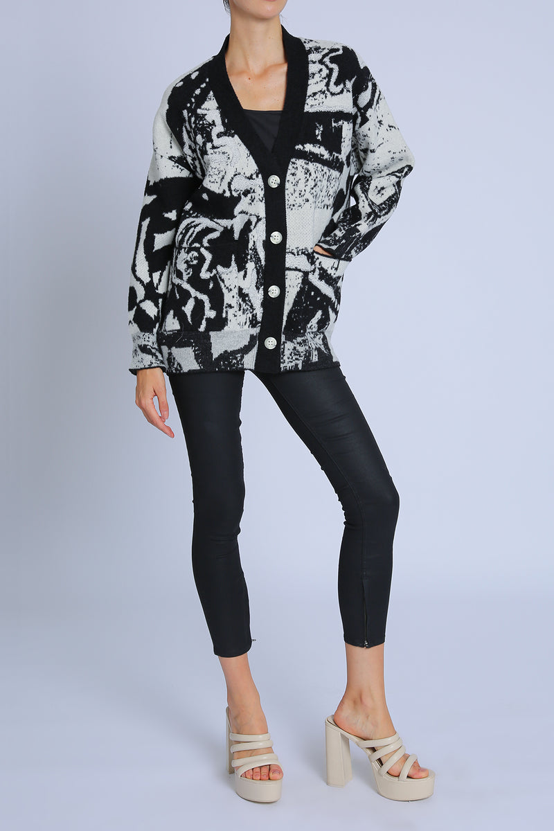 Joy Abstract Printed V-Neck Knit Cardigan - Shop Beulah Style