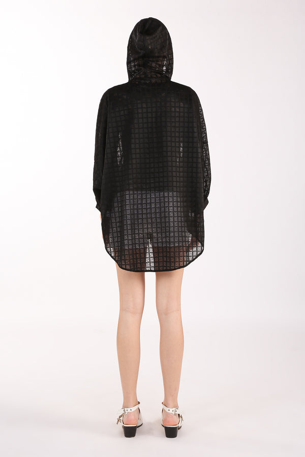 Khloe Hooded Plaid Pattern High-Low Sheer Cardigan - Shop Beulah Style