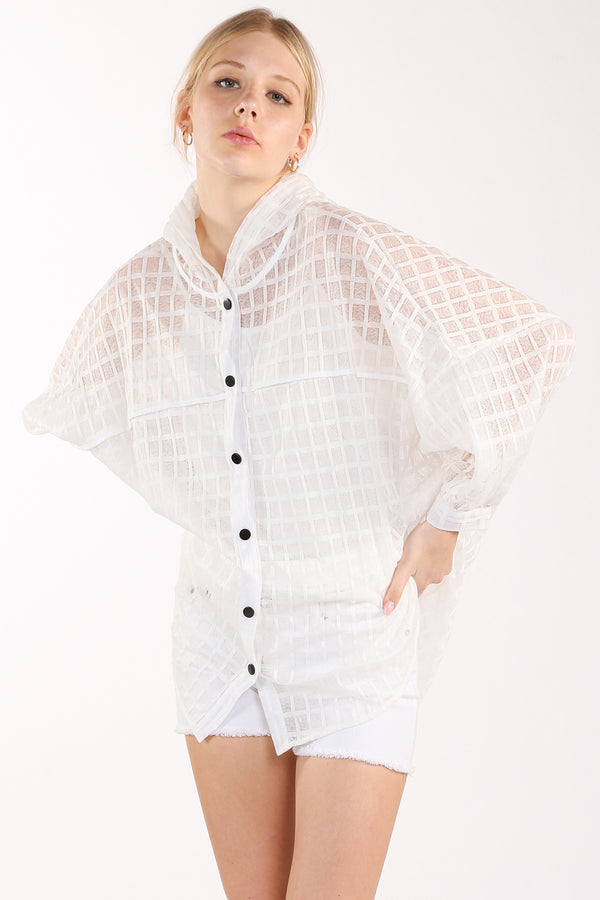 Khloe Hooded Plaid Pattern High-Low Sheer Cardigan