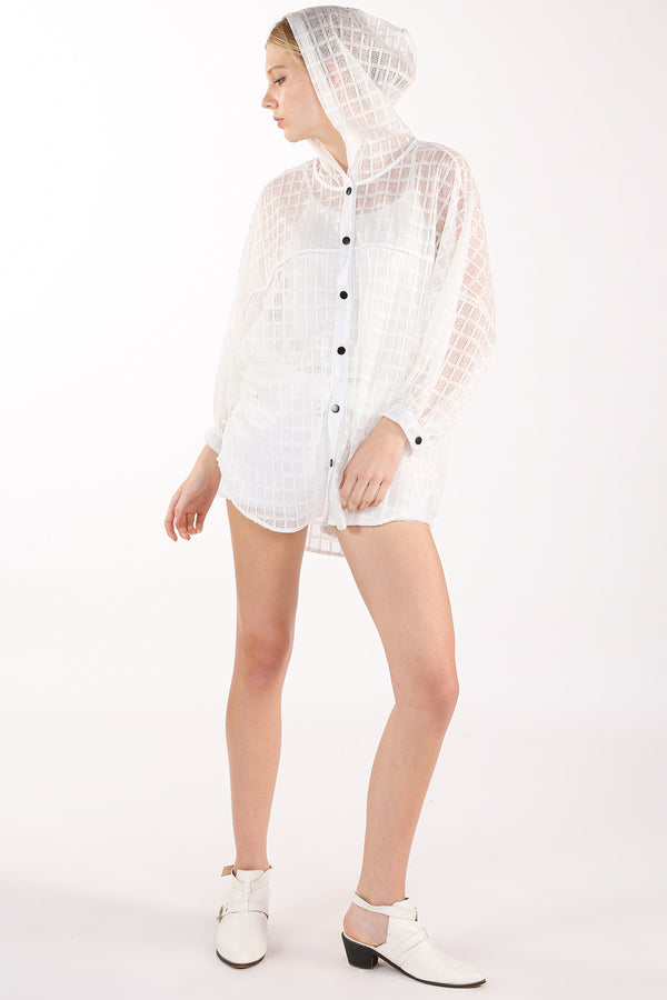 Khloe Hooded Plaid Pattern High-Low Sheer Cardigan