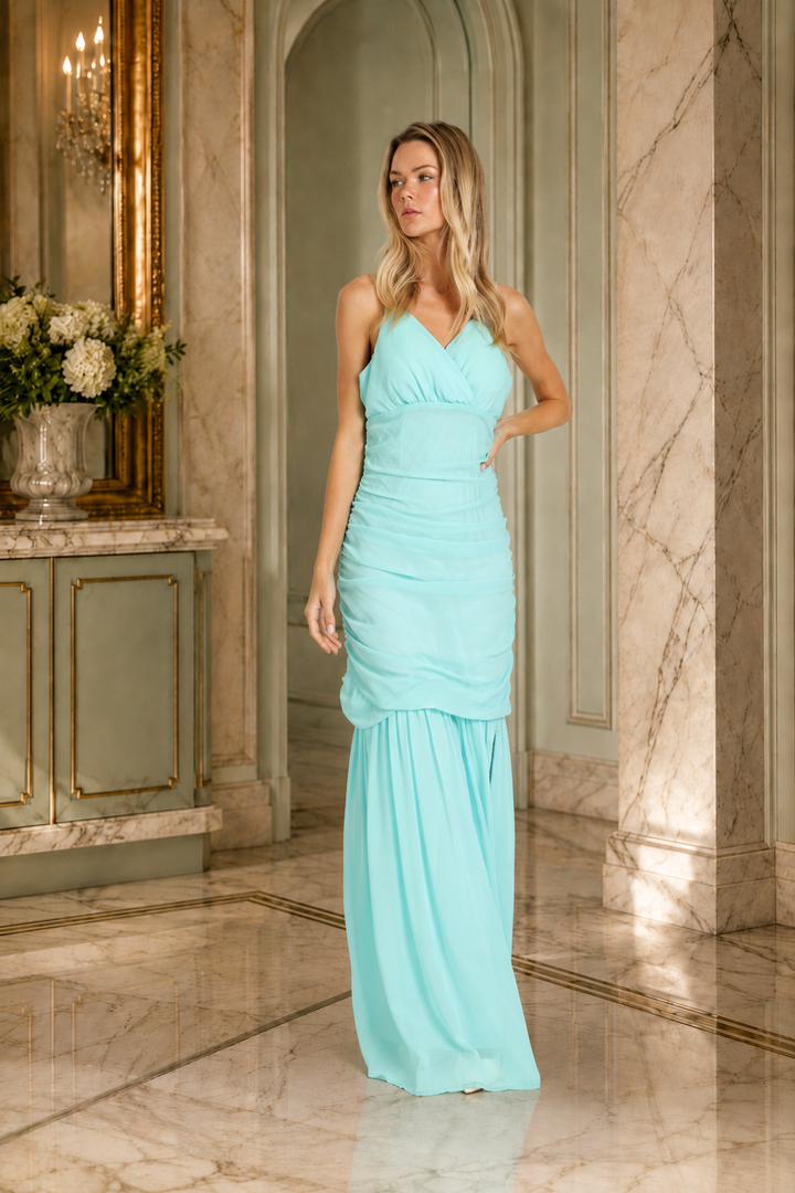 Beatrice Ruched Chiffon Sweetheart Maxi Slip Dress