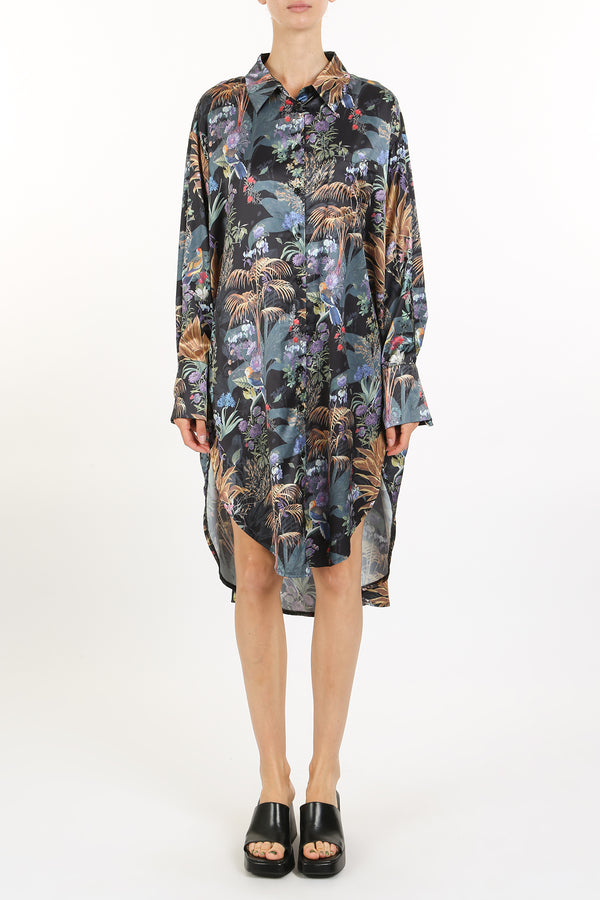 Harris Tropical Print High Low Midi Shirt Dress