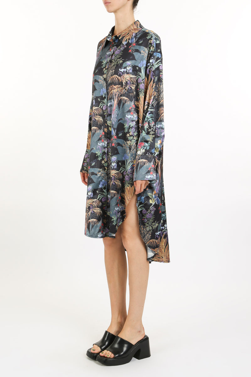 Harris Tropical Print High Low Midi Shirt Dress