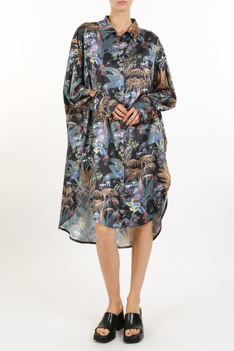 Harris Tropical Print High Low Midi Shirt Dress