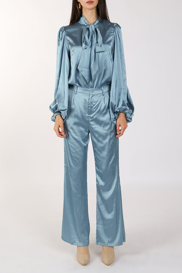 Satin Bowtie Blouse & Pants Set - Shop Beulah Style