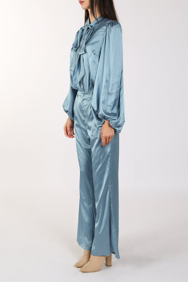 Satin Bowtie Blouse & Pants Set - Shop Beulah Style