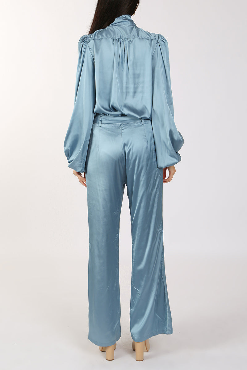 Satin Bowtie Blouse & Pants Set - Shop Beulah Style