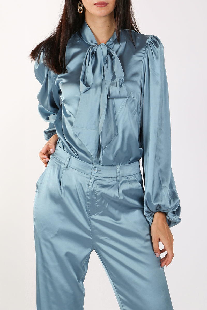 Satin Bowtie Blouse & Pants Set - Shop Beulah Style