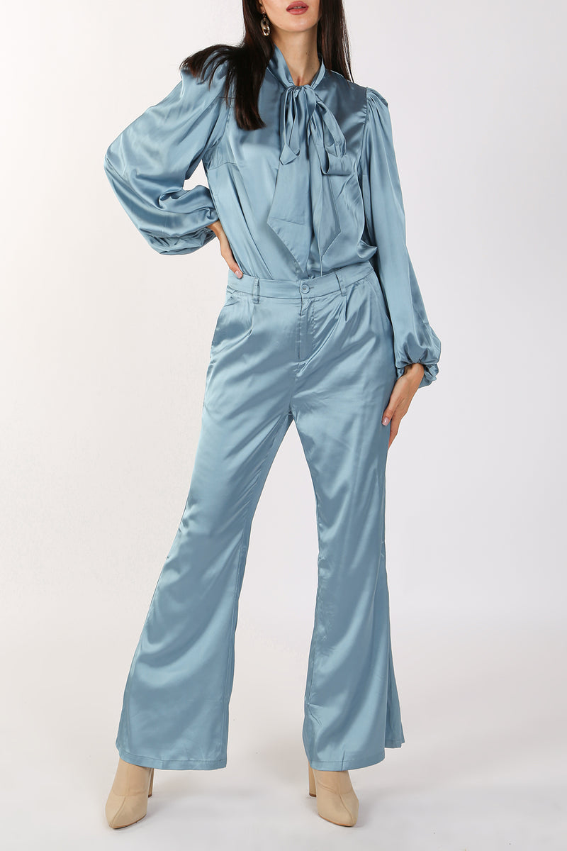 Satin Bowtie Blouse & Pants Set - Shop Beulah Style