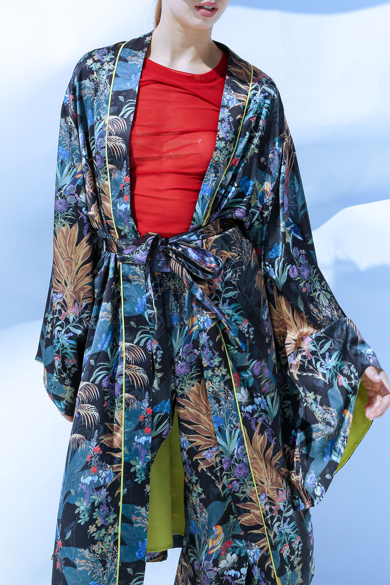 Aiden Tropical Print Belted Robe & Pants Set