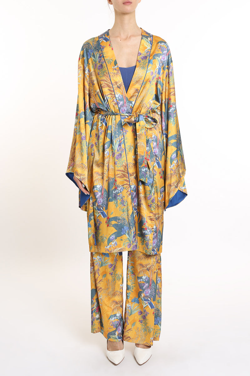 Aiden Tropical Print Belted Robe & Pants Set