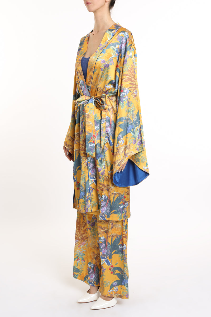 Aiden Tropical Print Belted Robe & Pants Set