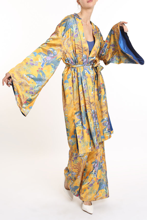 Aiden Tropical Print Belted Robe & Pants Set