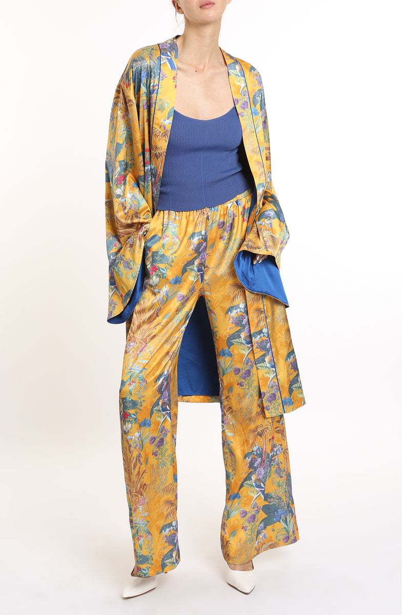 Aiden Tropical Print Belted Robe & Pants Set