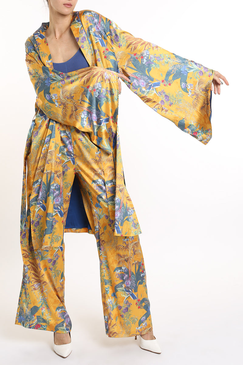 Aiden Tropical Print Belted Robe & Pants Set