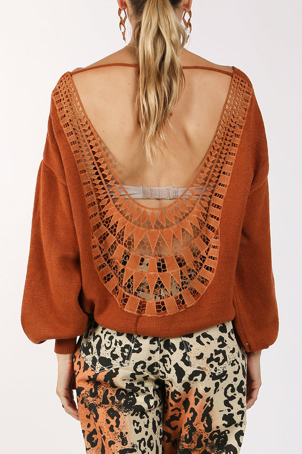 Anais Open Back Lace Embroidered Sweater - Shop Beulah Style