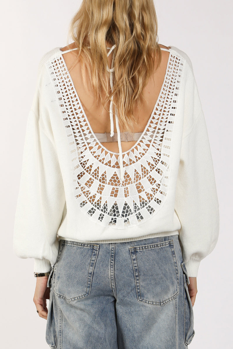 Anais Open Back Lace Embroidered Sweater - Shop Beulah Style