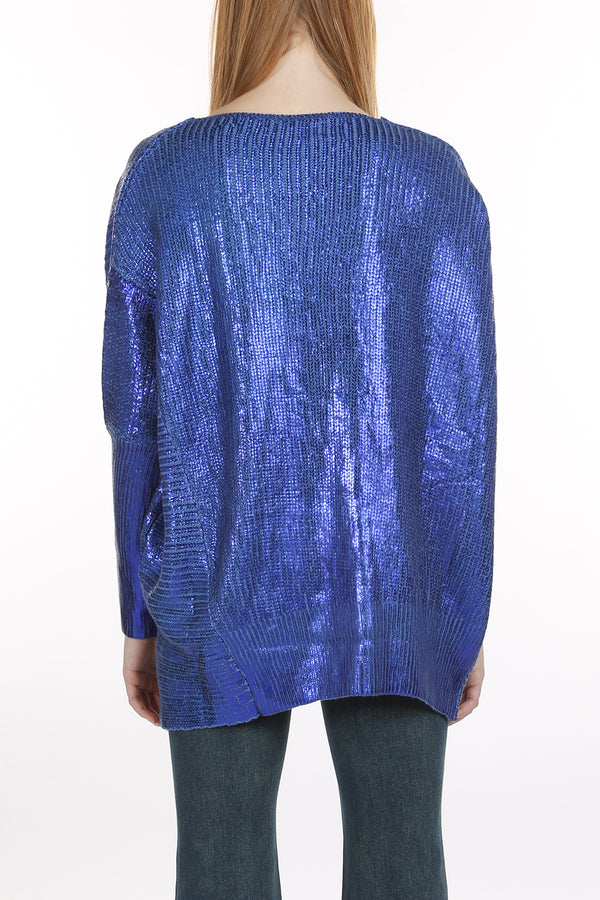 Emmie Coated Asymmetrical Hem Knit V-Neck Sweater - Shop Beulah Style