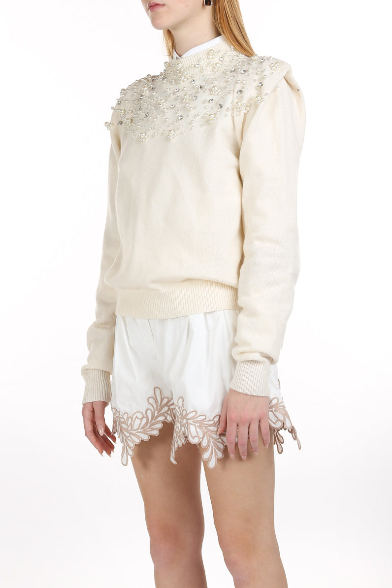 Ashley Pearl Embellished Knit Top Sweater - Shop Beulah Style