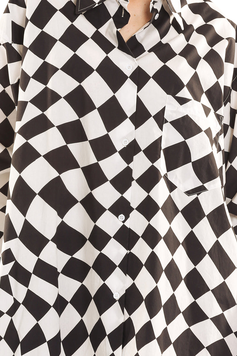 Yani Checker Patterned High Low Midi Shirt Dress - Shop Beulah Style