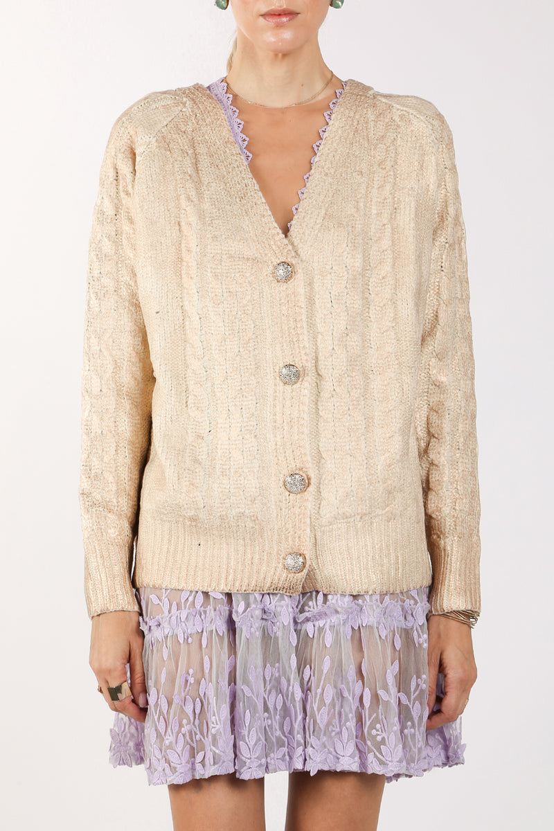 Brielle Metallic Coated Knit Cardigen Sweater - Shop Beulah Style