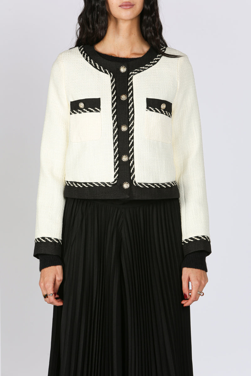 Jayden Black Trimmed Tweed Crop Jacket - Shop Beulah Style