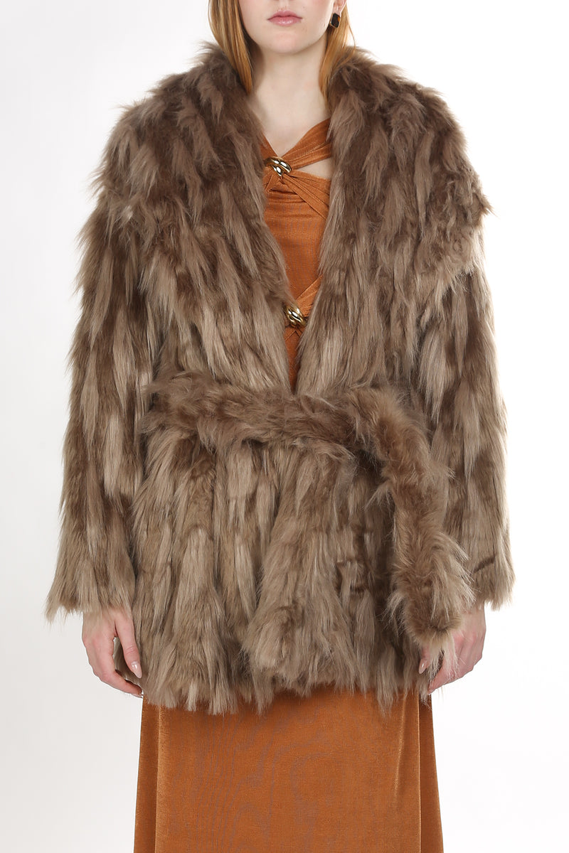 Rubin Waist Tie Fluffy Teddy Fur Coat