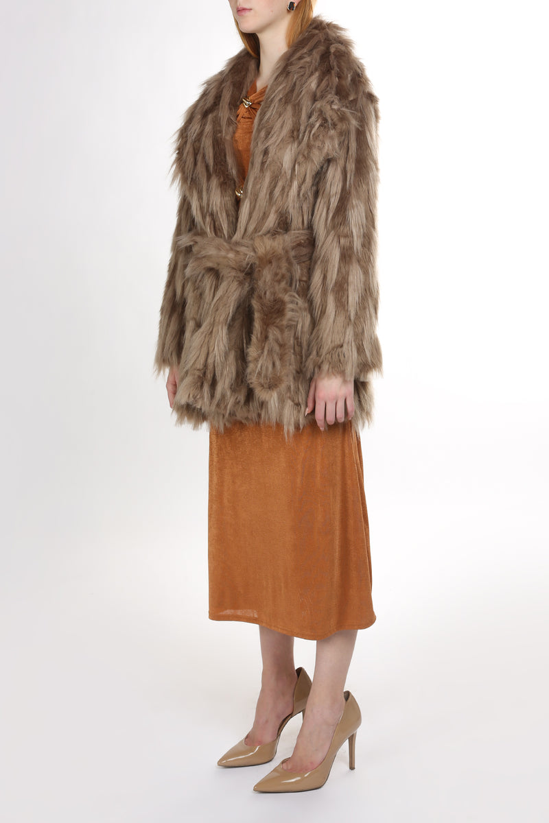 Rubin Waist Tie Fluffy Teddy Fur Coat